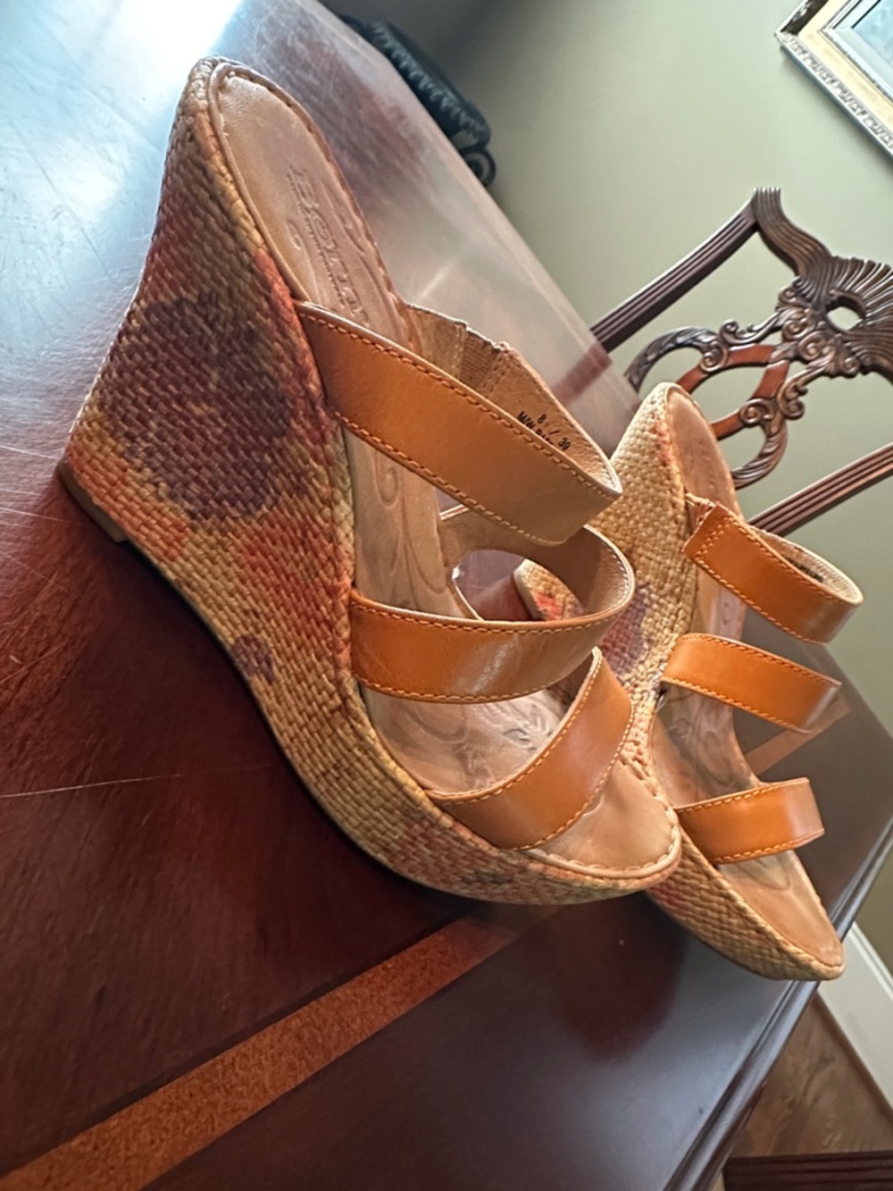 Born Tan Triple-Strap Wedge Sandals